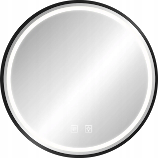 Moderné LED zrkadlo s čiernym rámom a funkciou proti zahmlievaniu